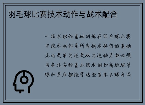 羽毛球比赛技术动作与战术配合